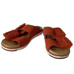 Ugg Australia Fluff Indio Orange Suede Slip On Sandal Women’s Size 7